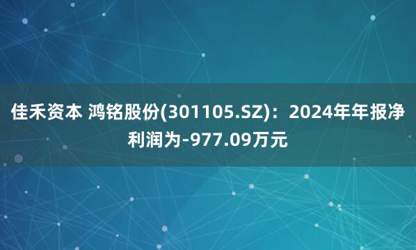 佳禾资本 鸿铭股份(301105.SZ)：2024年年报净利润为-977.09万元